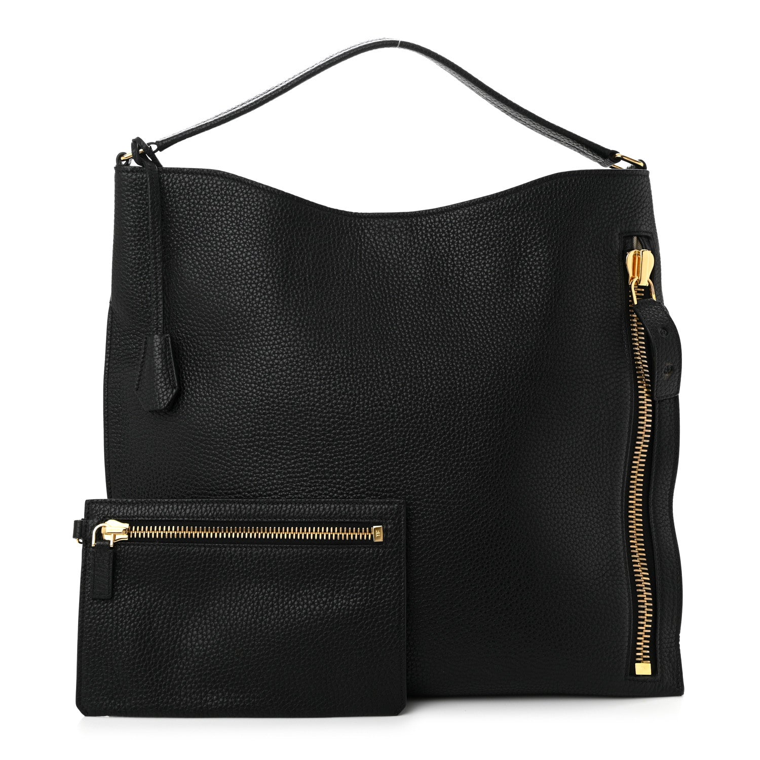 Tom Ford Pebbled Calfskin Large Alix Padlock Zip Hobo Bag Black 3 of 11