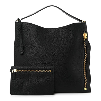 Tom Ford Pebbled Calfskin Large Alix Padlock Zip Hobo Bag Black 3 of 11