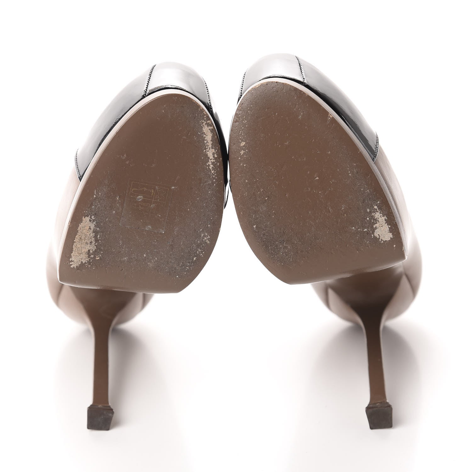 Saint Laurent Calfskin Vitello Vernice Tribtoo 105 Pumps 38 Nude Black 6 of 11