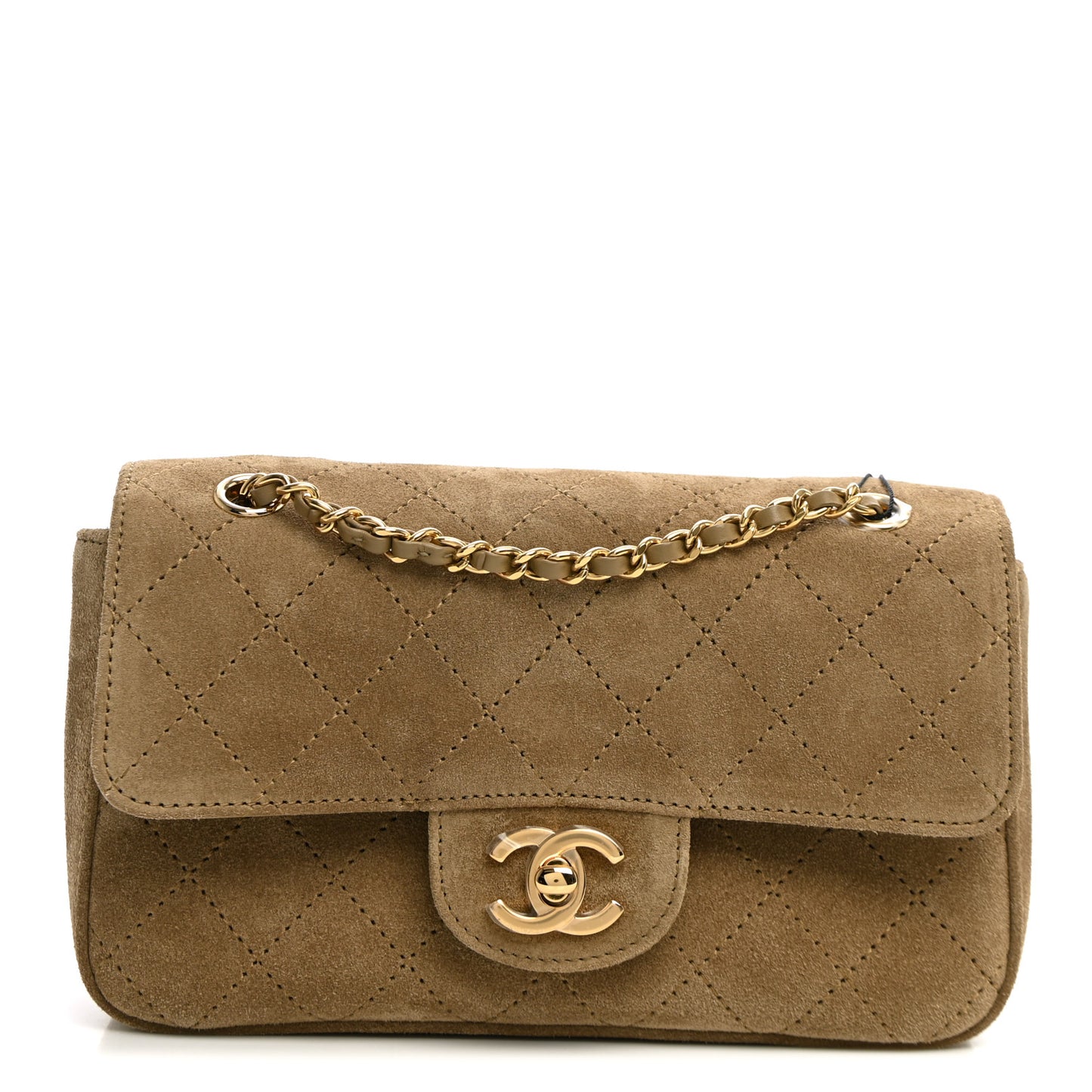 Suede Calfskin Mini Souplissimo Flap Dark Beige