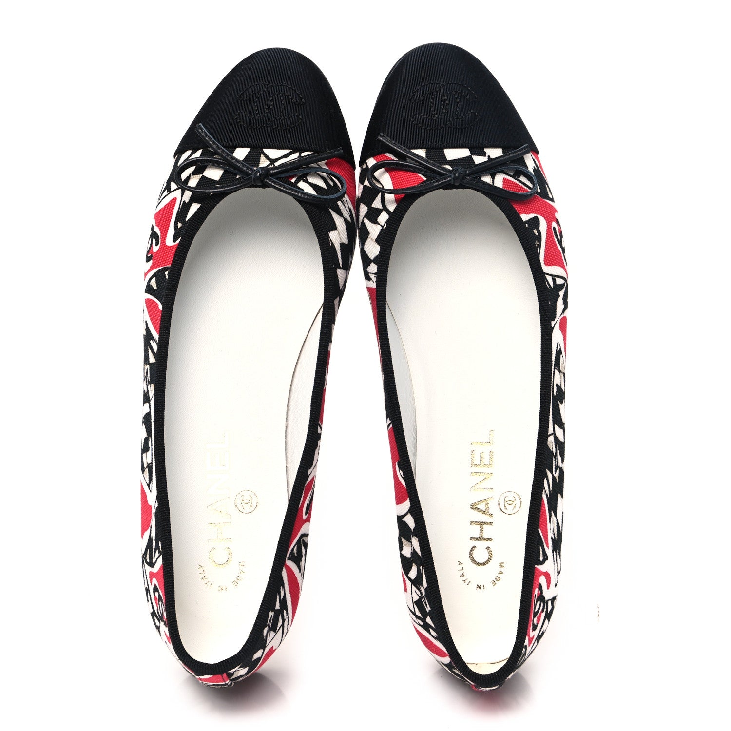 Chanel Canvas Grosgrain Cap Toe CC Ballerina Flats 39 Red Multicolor 2 of 9