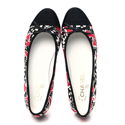 Chanel Canvas Grosgrain Cap Toe CC Ballerina Flats 39 Red Multicolor 2 of 9