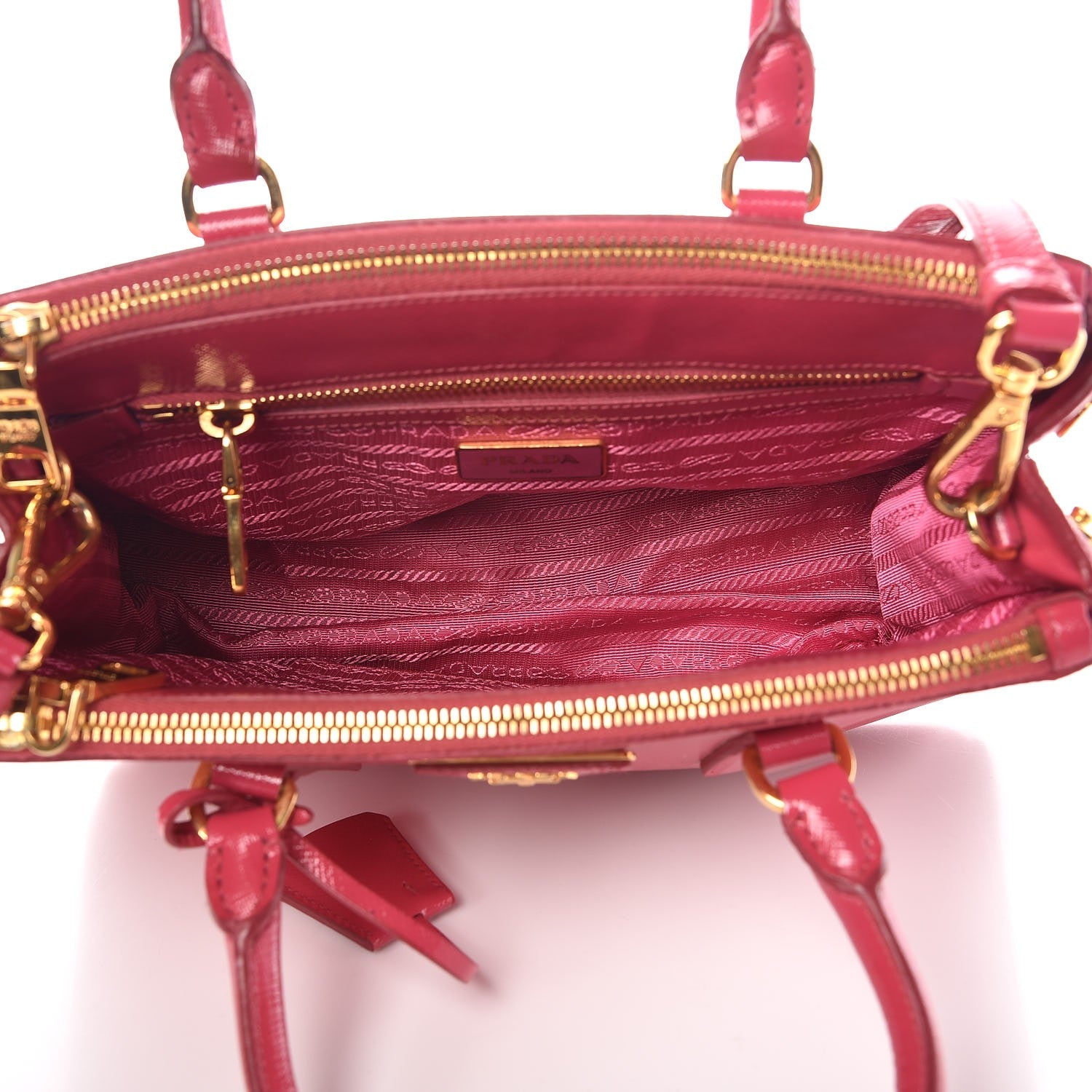 Prada Saffiano Vernice Mini Galleria Double Zip Tote Peonia 5 of 12