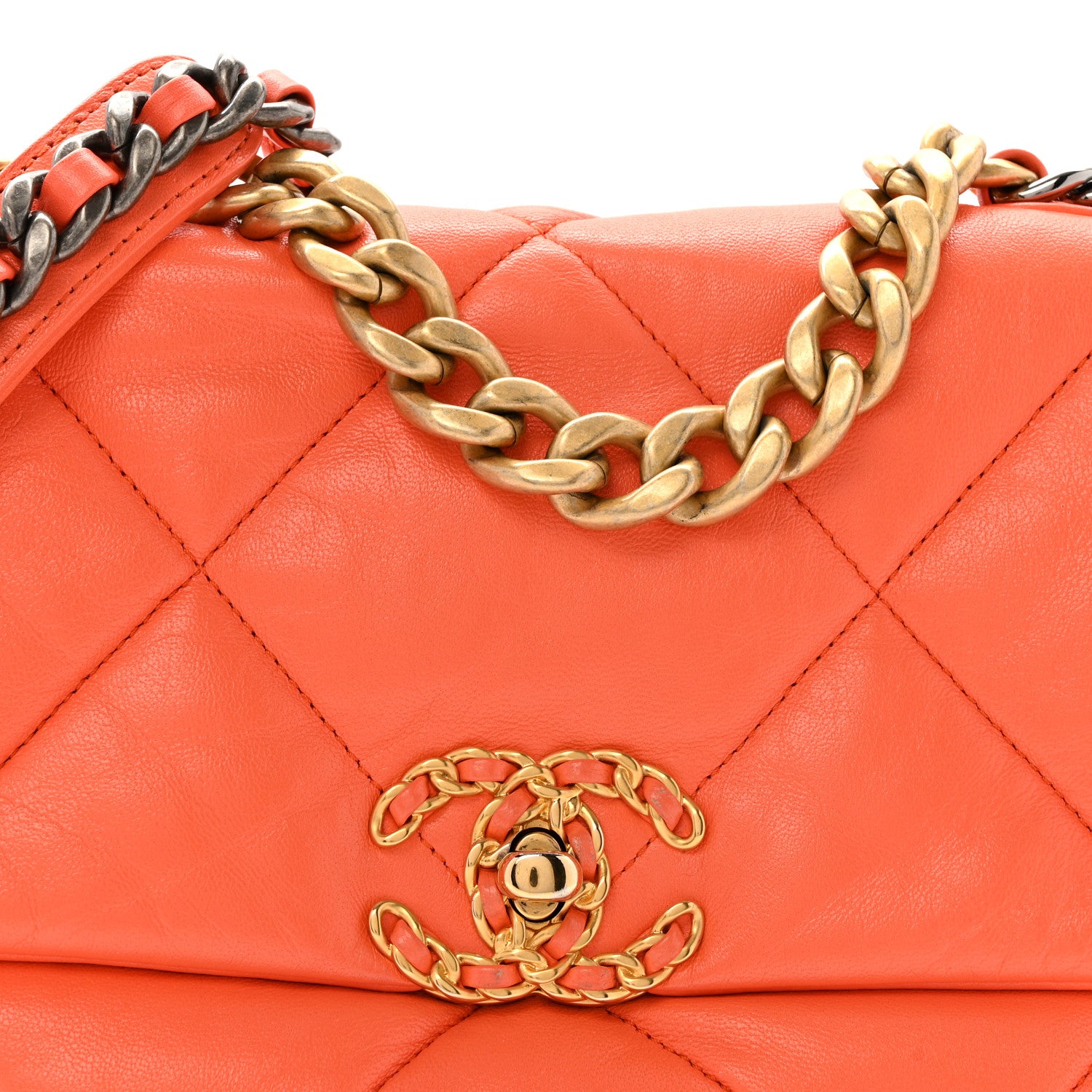 Chanel Goatskin Quilted Medium Chanel 19 Flap Orange 8 of 12