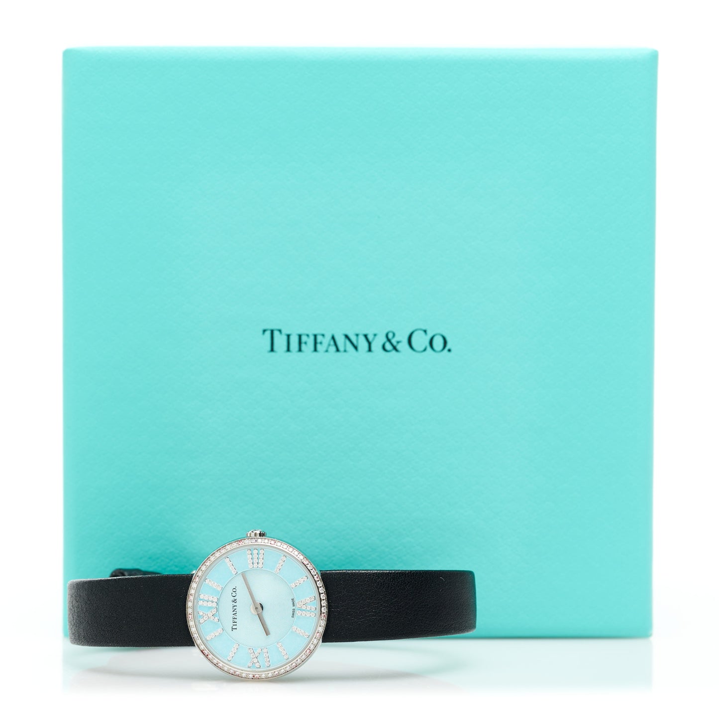 Stainless Steel Calfskin Diamond Bezel 24mm Atlas 2-Hand Quartz Watch Tiffany Blue