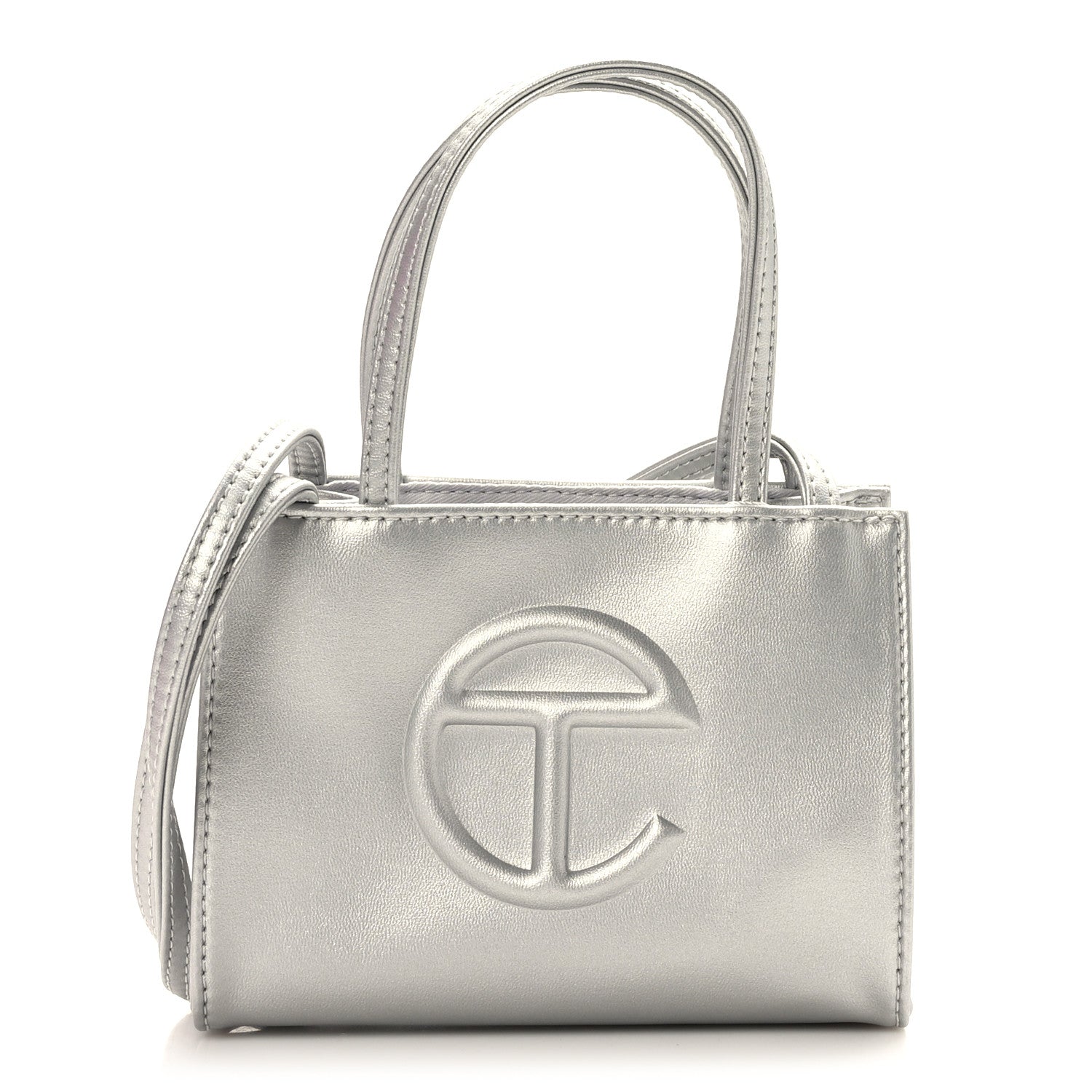 Telfar Metallic Vegan Leather Small Shopping Bag Silver 1 of 8