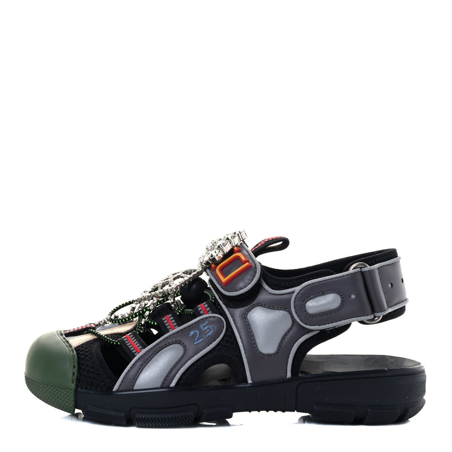 Mesh Fabric Tinsel Sport Sandals 36 Black Silver Green