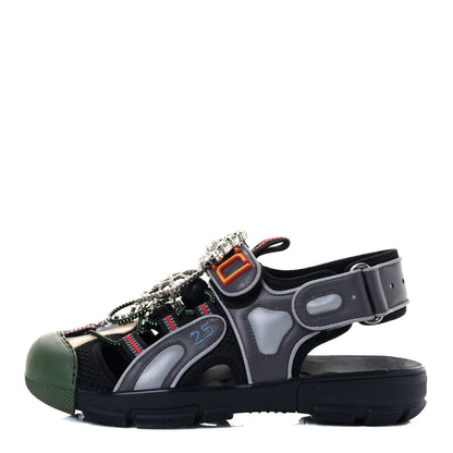 Gucci Mesh Fabric Tinsel Sport Sandals 36 Black Silver Green 1 of 6