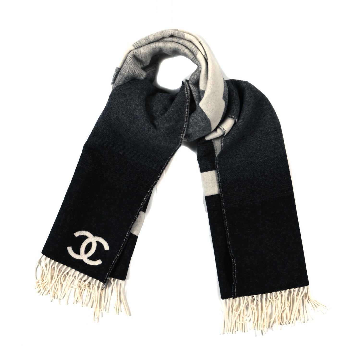 Cashmere Wool Logo Scarf Grey White