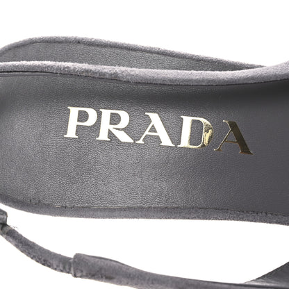 Prada Suede Triangle Logo Pointed Toe 75mm Slingback Pumps 37 Grey 9 of 11
