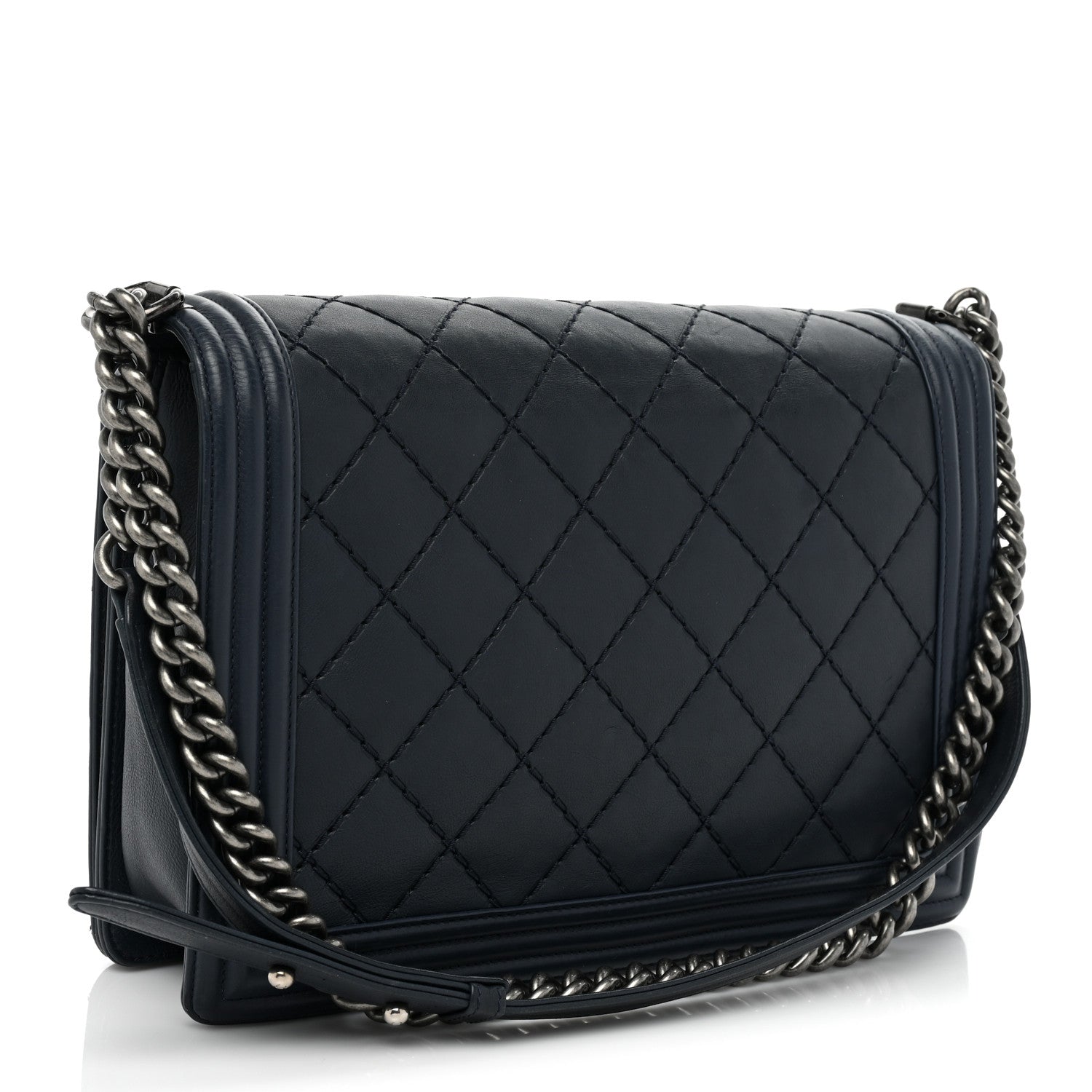 Chanel Calfskin Double Stitch Large Boy Flap Navy Blue 3 of 19