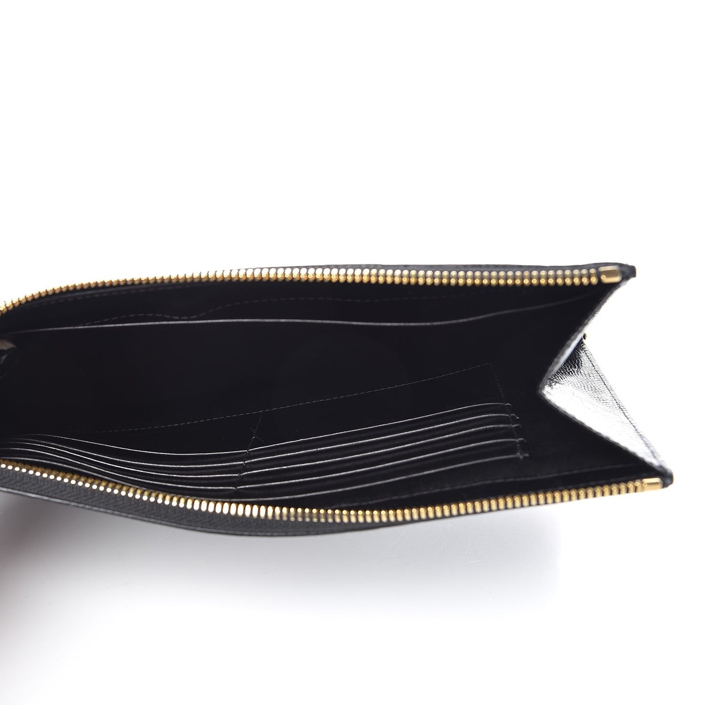 Calfskin Crocodile Embossed Prisma Flat Pouch Black Gold Hardware