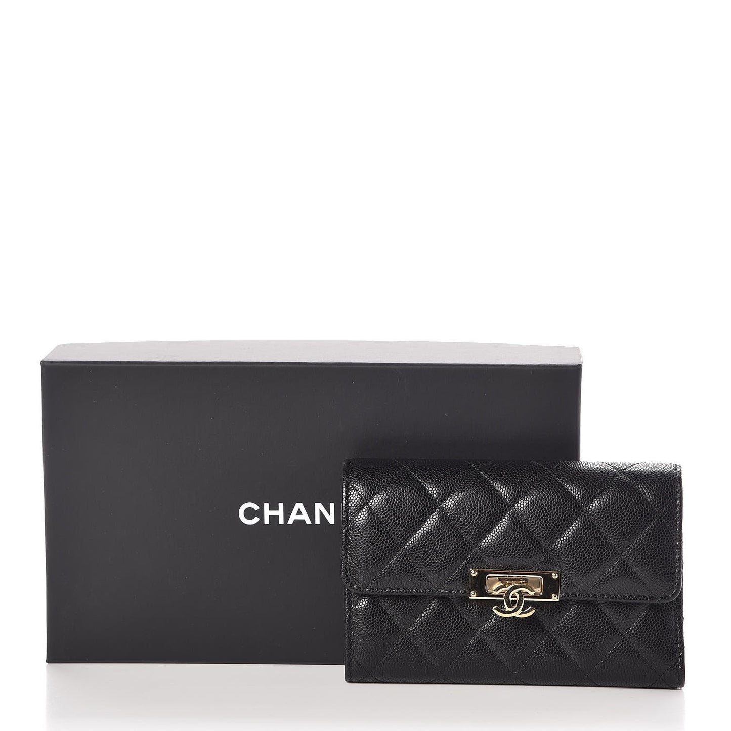 Caviar Quilted Small Golden Class Flap Wallet Black