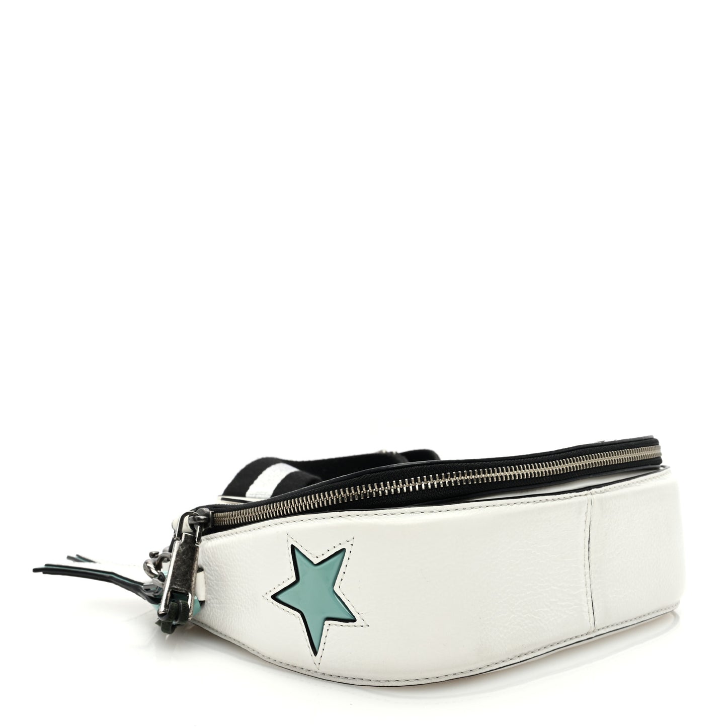 Pebbled Calfskin Star Patchwork Small Saddle Bag White Multicolor Almond