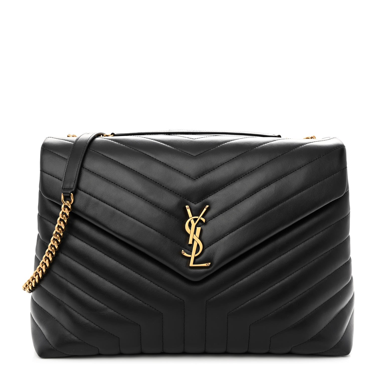 Saint Laurent Calfskin Y Quilted Monogram Large Loulou Chain Satchel Black 1 of 11