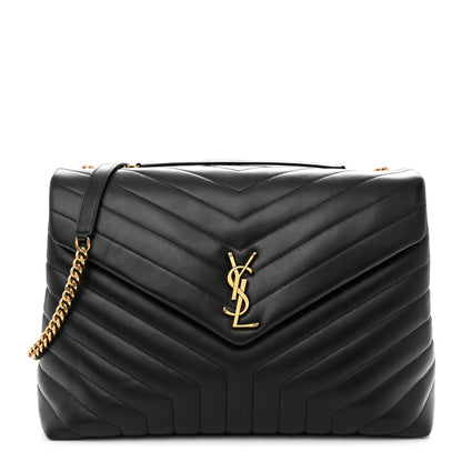 Saint Laurent Calfskin Y Quilted Monogram Large Loulou Chain Satchel Black 1 of 11