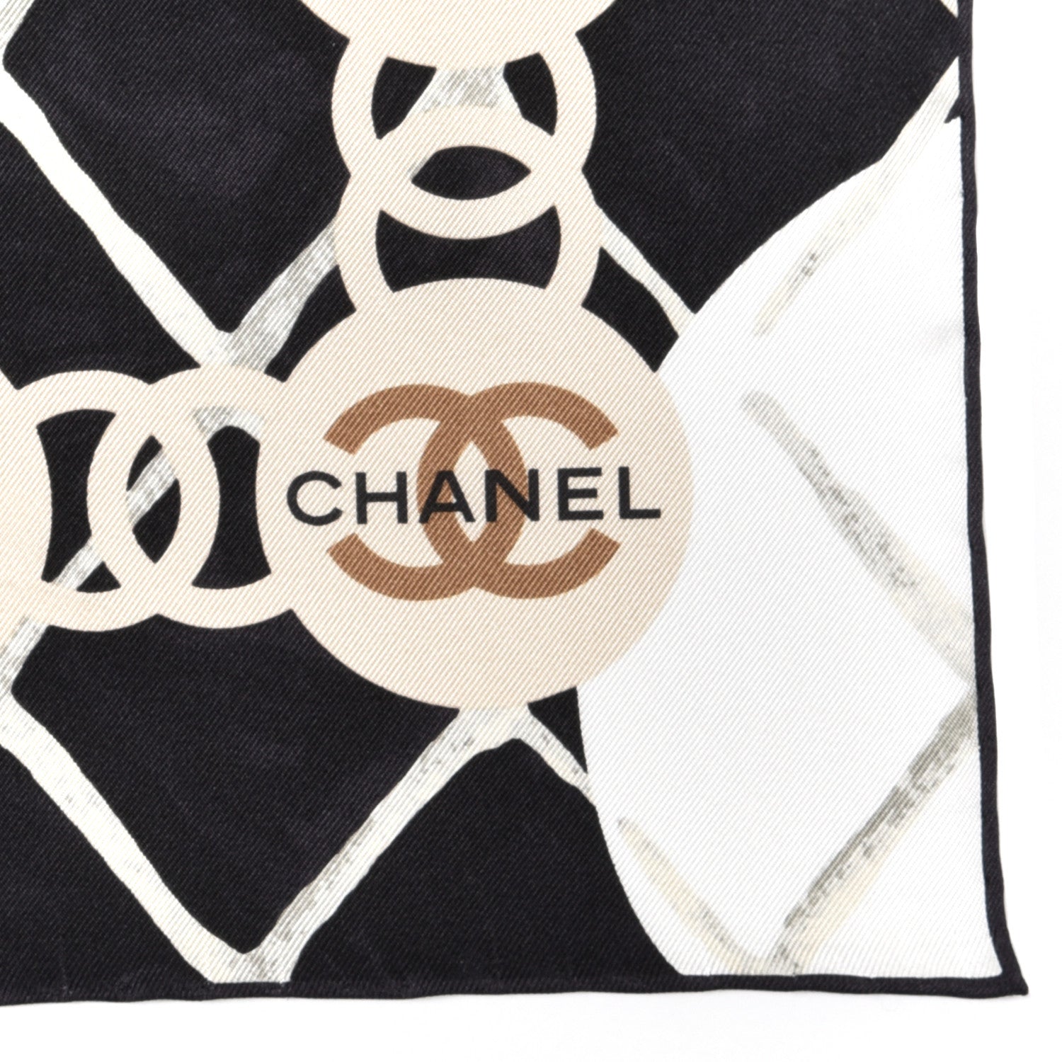 Chanel Silk Camellia CC Square Scarf Black 2 of 3