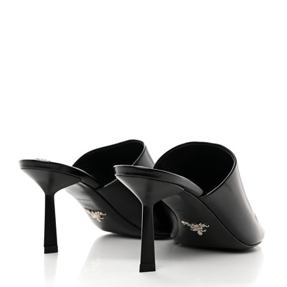 Prada Spazzolato Metal Triangle Logo 75mm Slide Sandals 36.5 Black 4 of 9