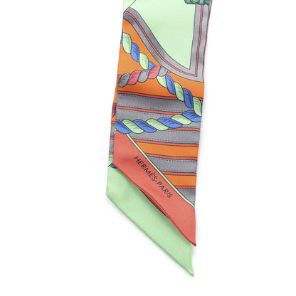 Hermes Silk Grande Tenue Twilly Vert Orange Corail 4 of 5