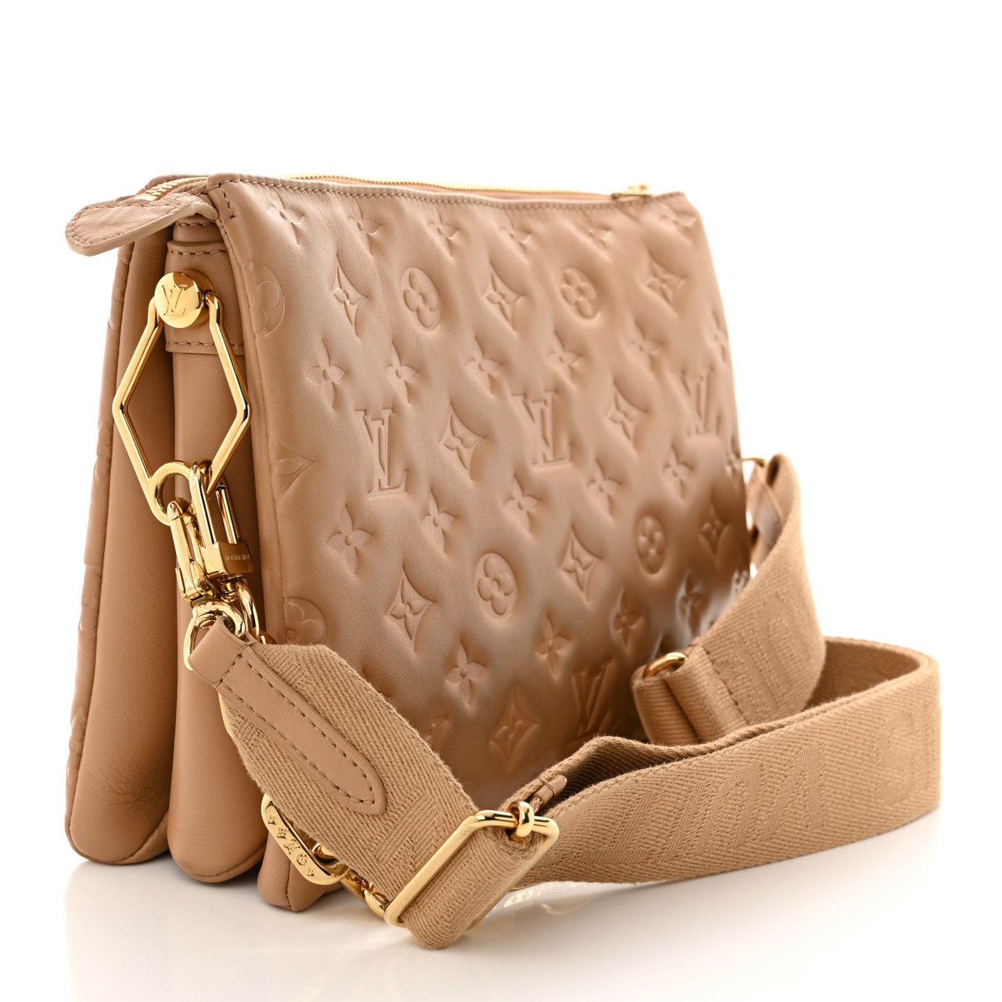 Lambskin Embossed Monogram Coussin PM Camel