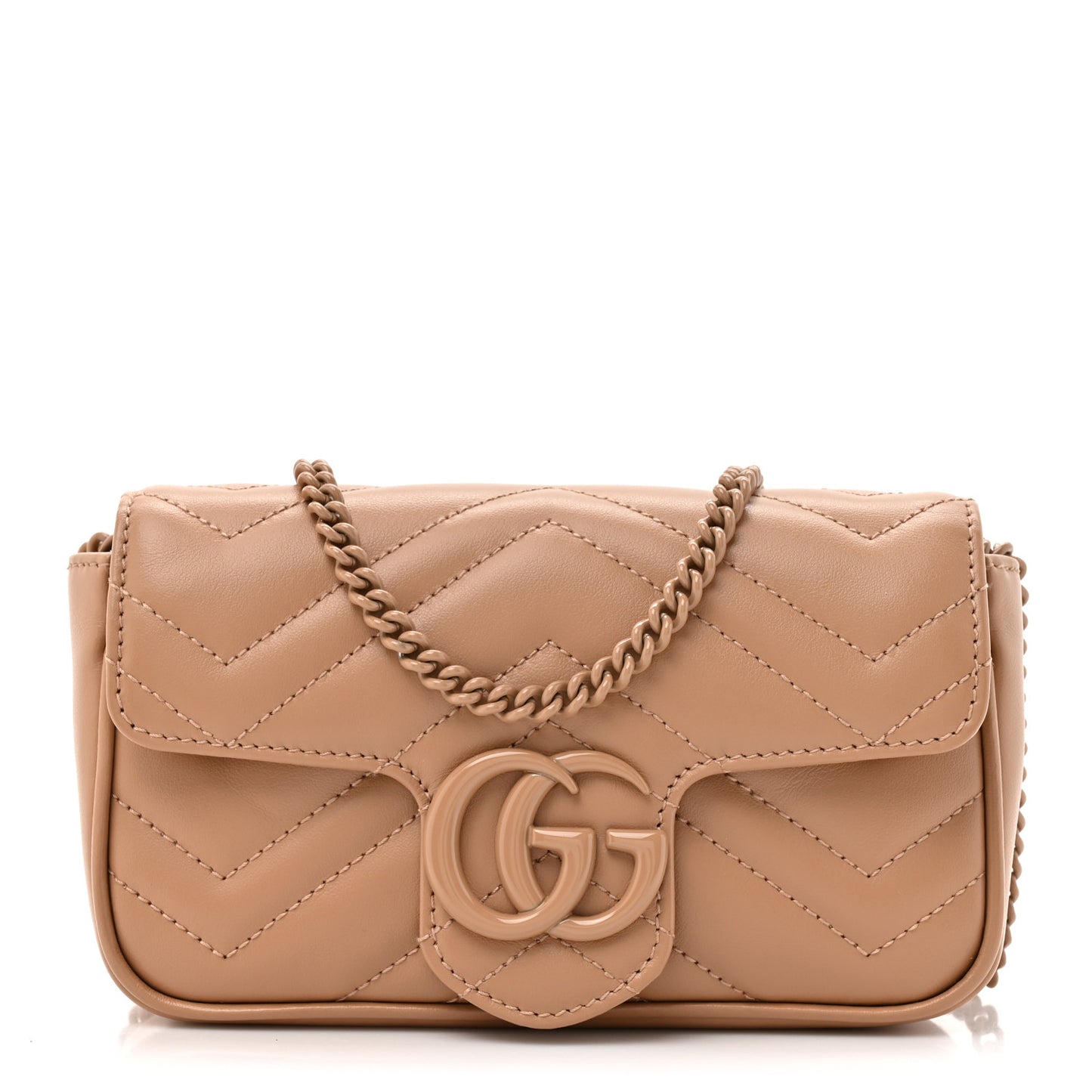 Calfskin Matelasse Monochrome Super Mini GG Marmont Shoulder Bag Camelia