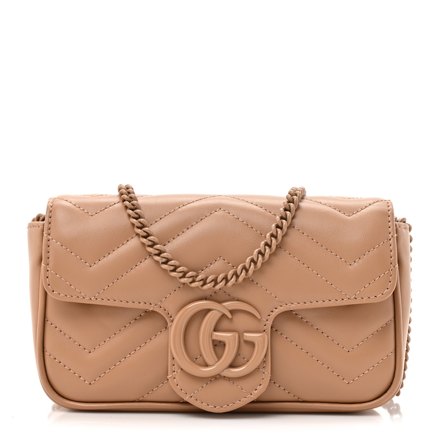 Gucci Calfskin Matelasse Monochrome Super Mini GG Marmont Shoulder Bag Camelia 1 of 10