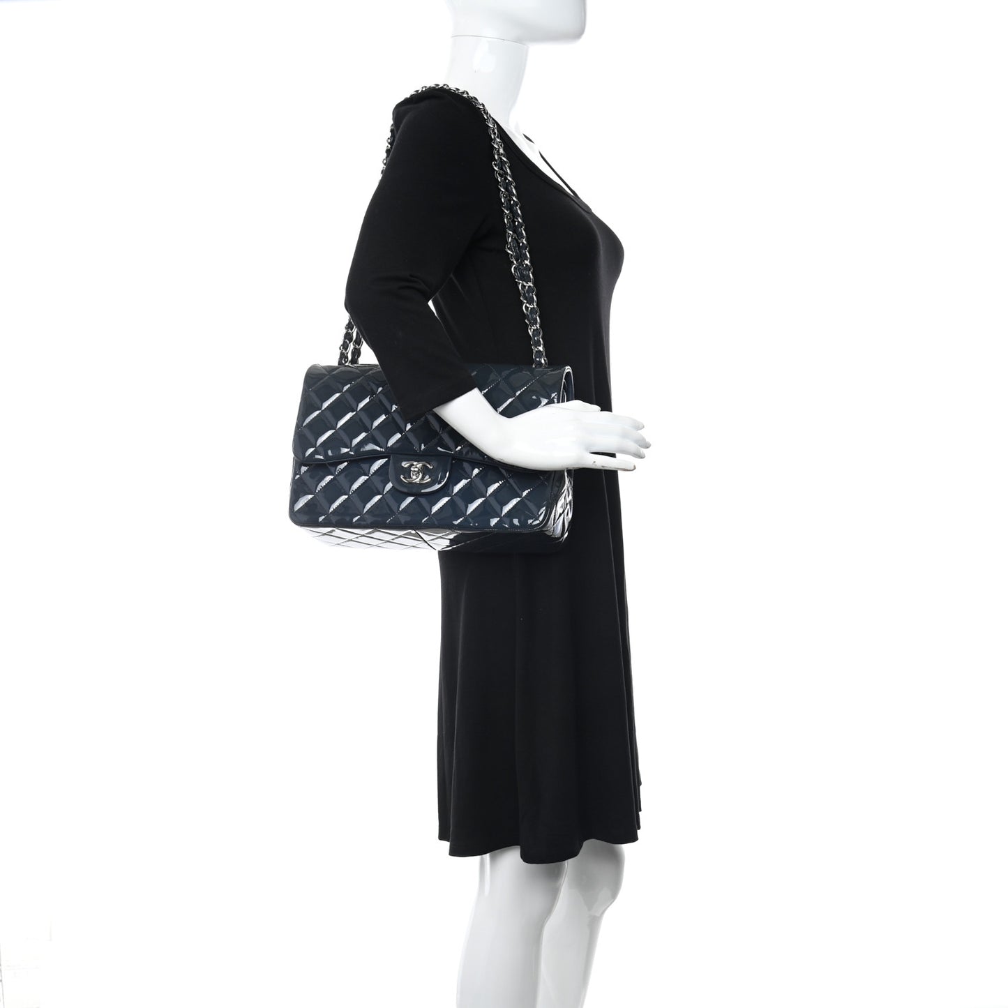 Patent Quilted Jumbo Double Flap Navy