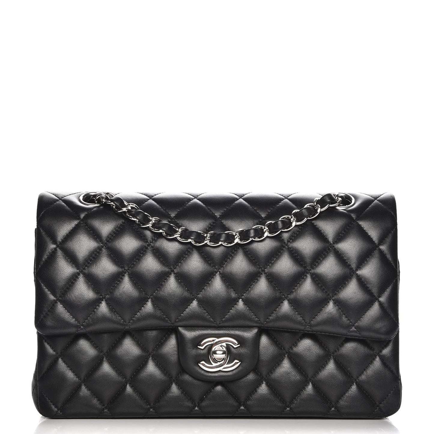 Lambskin Quilted Medium Double Flap Black