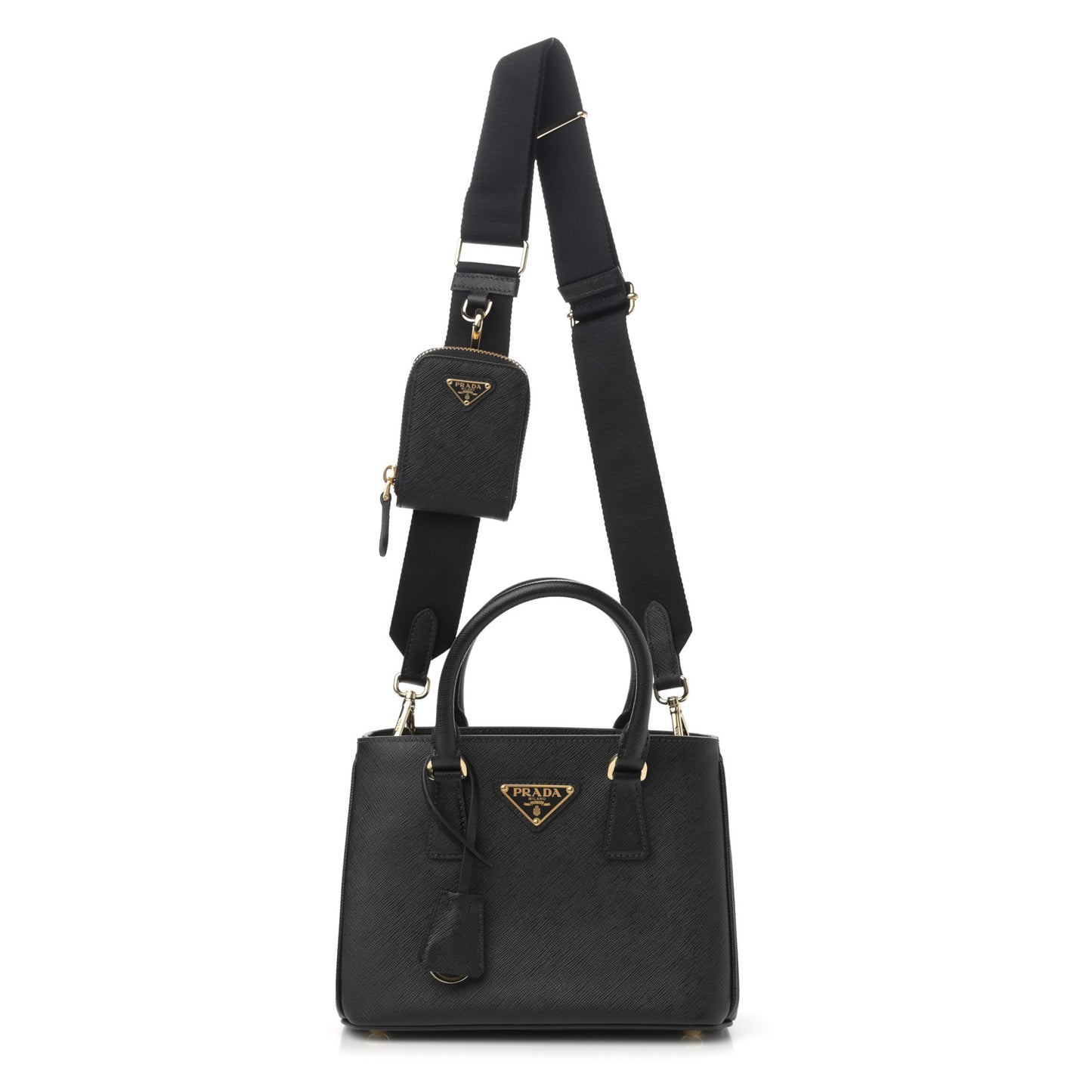 Saffiano Lux Micro Galleria Shoulder Bag Black