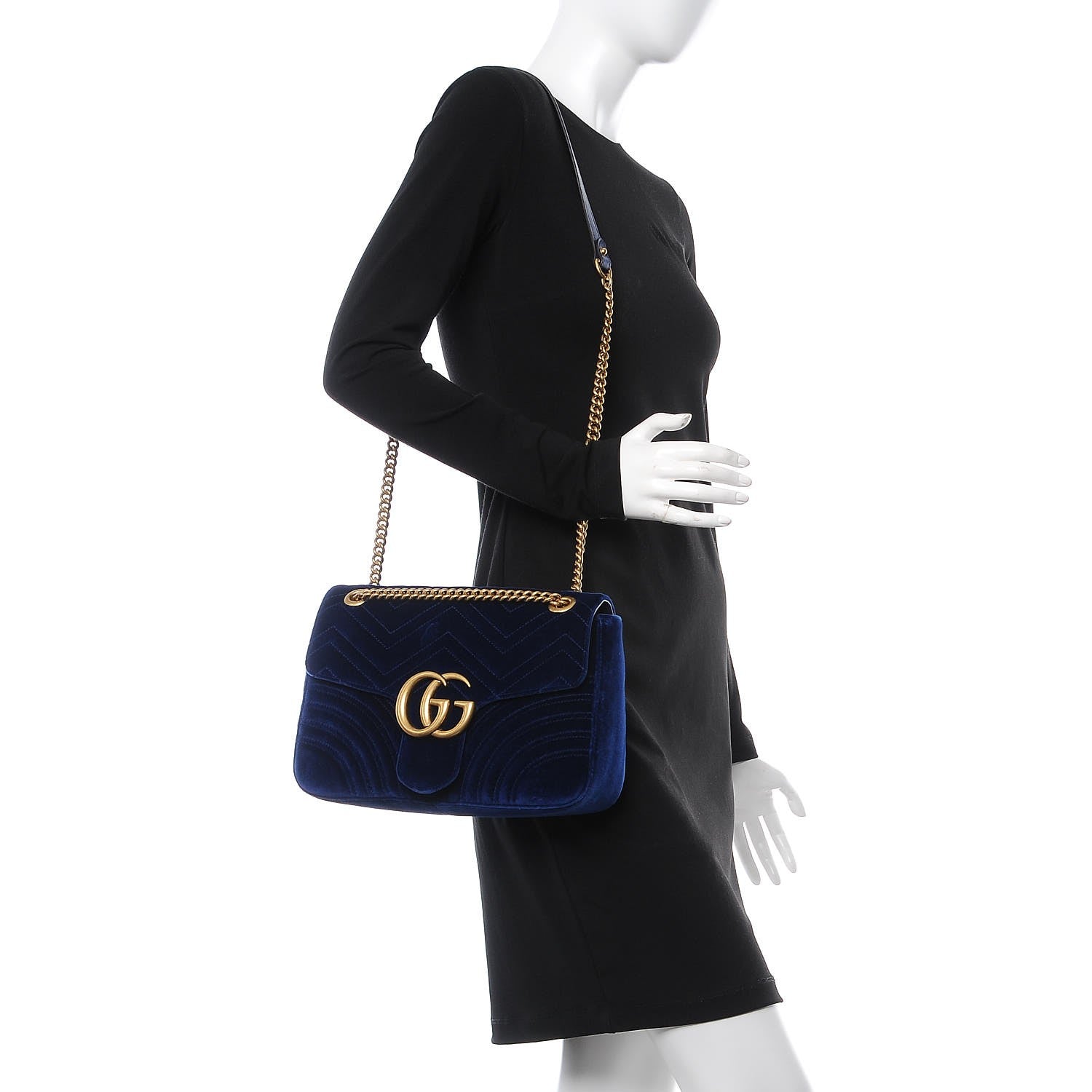 Gucci Velvet Matelasse Medium GG Marmont Shoulder Bag Cobalt Blue 2 of 9