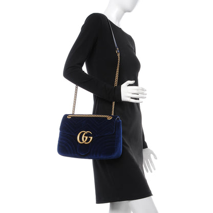 Gucci Velvet Matelasse Medium GG Marmont Shoulder Bag Cobalt Blue 2 of 9