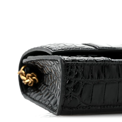 Balenciaga Shiny Calfskin Crocodile Embossed Hourglass Chain Bag Black 9 of 13