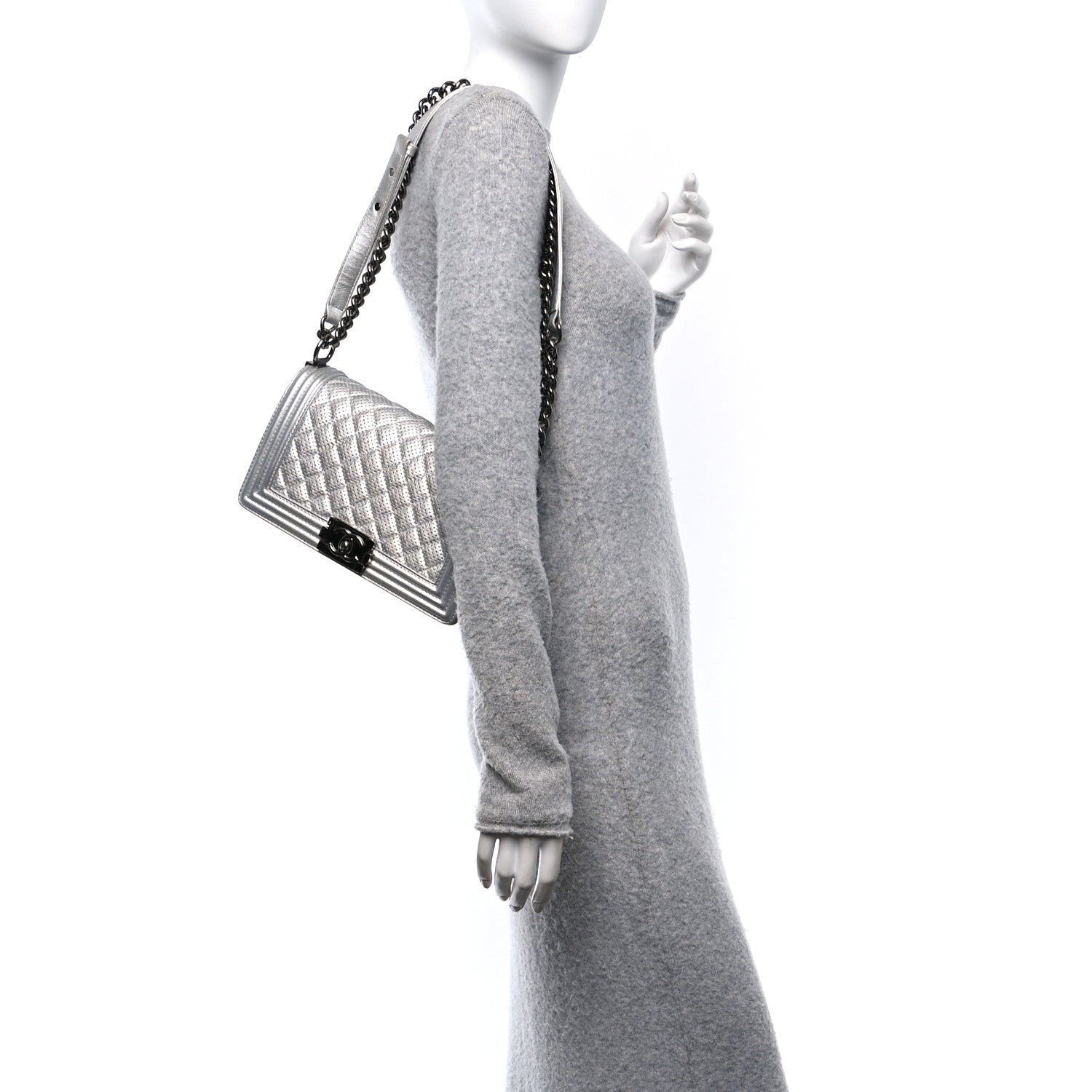 Chanel Metallic Lambskin Perforated Quilted Medium Boy Flap Argent 2 of 10