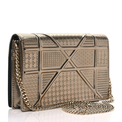Christian Dior Metallic Patent Micro-Cannage Diorama Wallet on Chain Pouch Gold 3 of 9