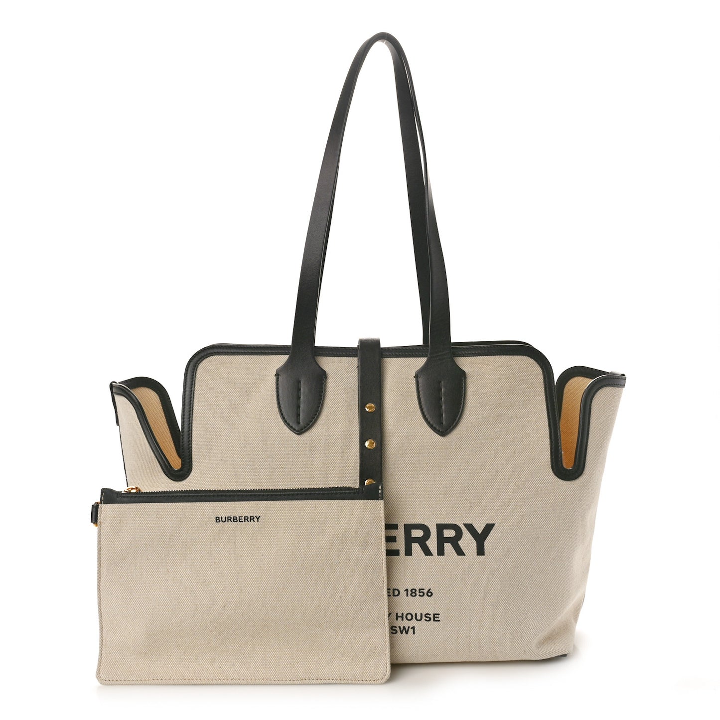 Cotton Soft Canvas Calfskin Medium Belt Tote Natural Black