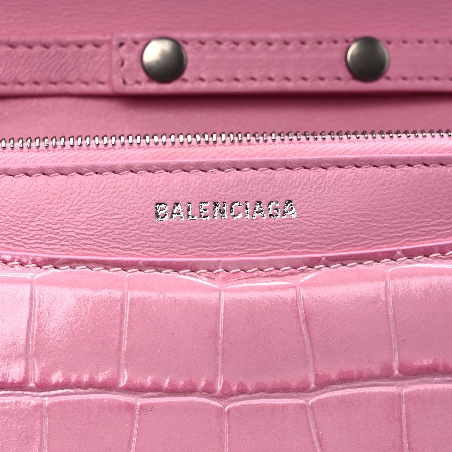 Balenciaga Patent Crocodile Embossed B Wallet On Chain Pink 6 of 9