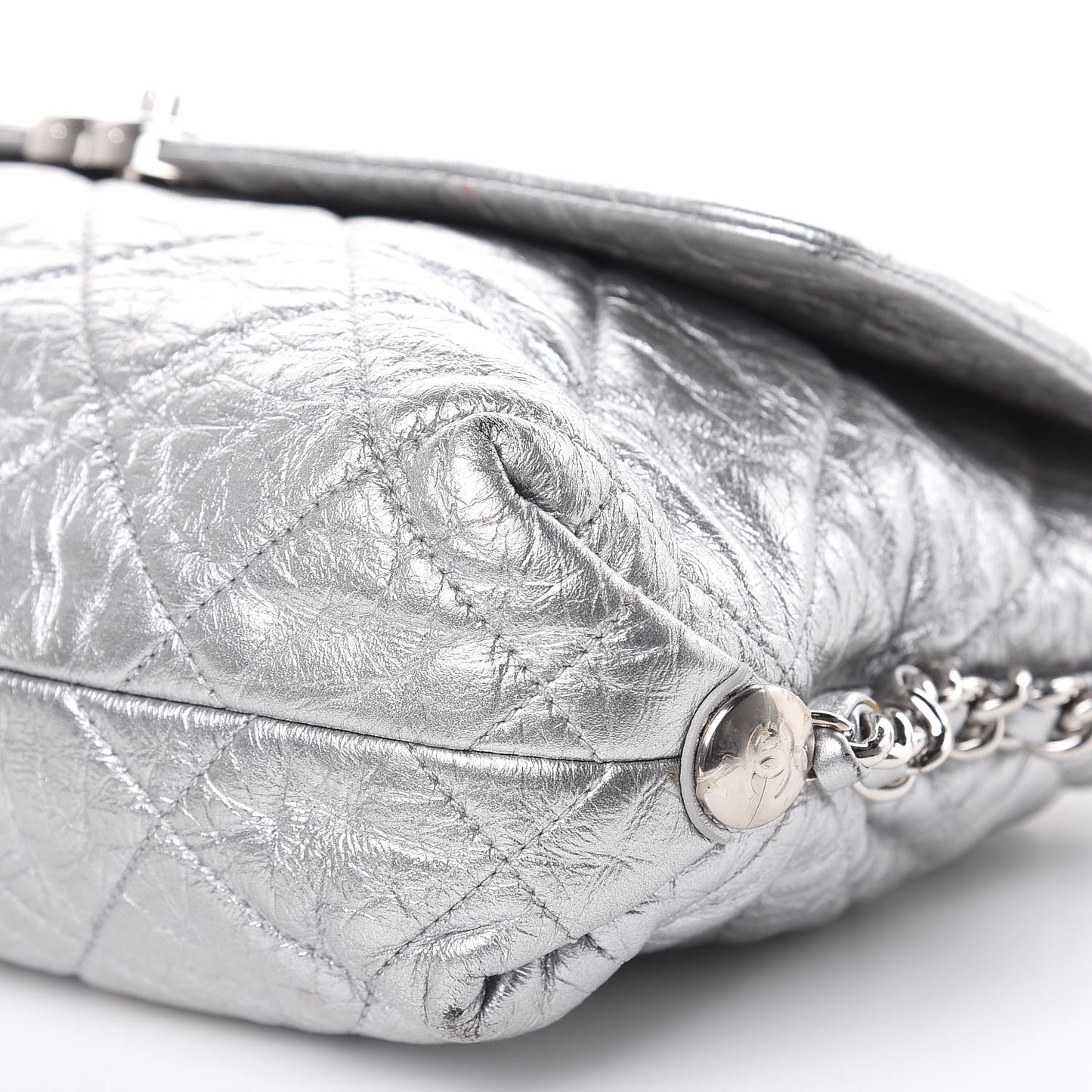 Metallic Crumpled Calfskin Big Bang Flap Bag Silver