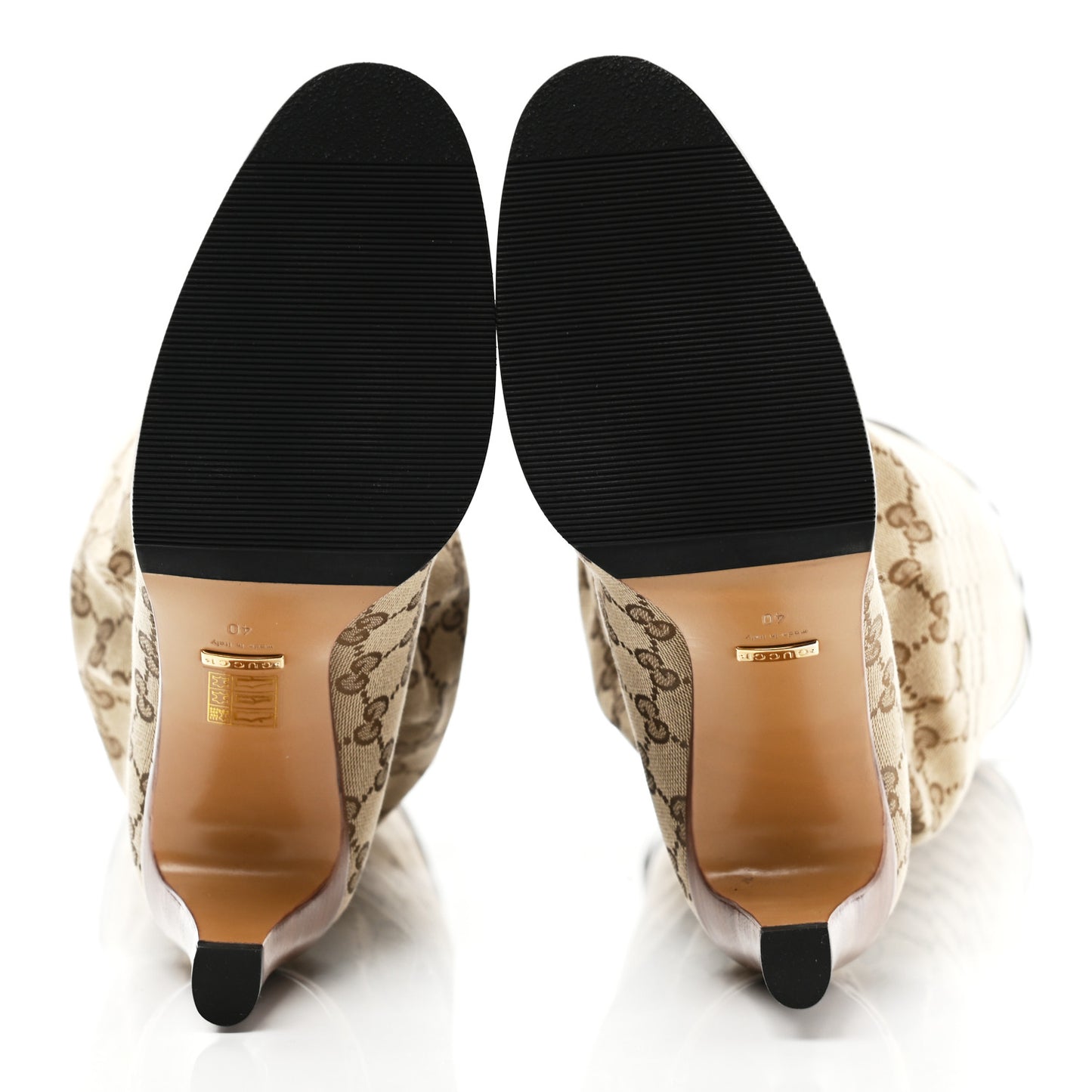 Monogram Malaga Kid Lisa Mid Heel Boots 40.5 Beige Ebony