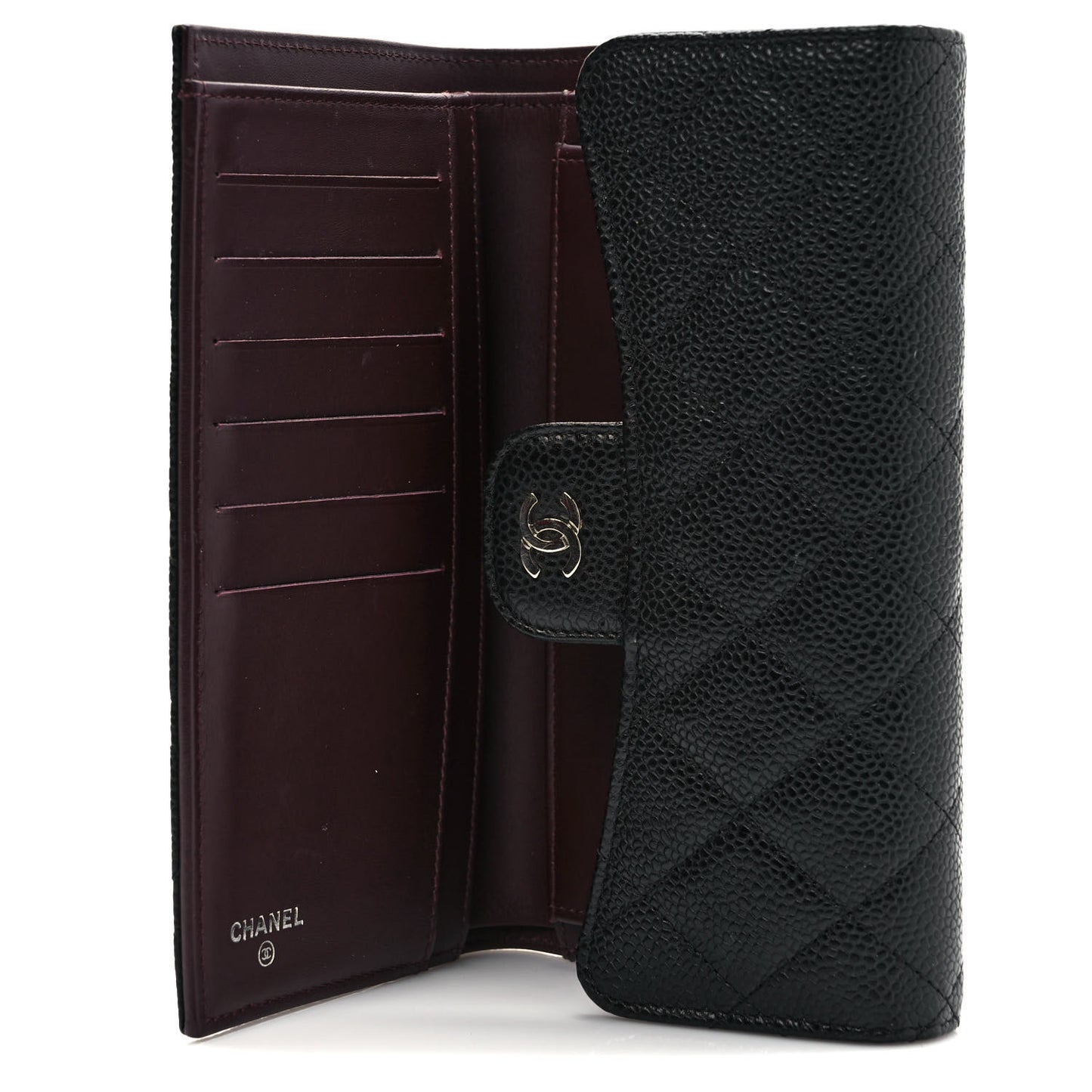 Caviar Quilted Large Gusset Flap Wallet Black