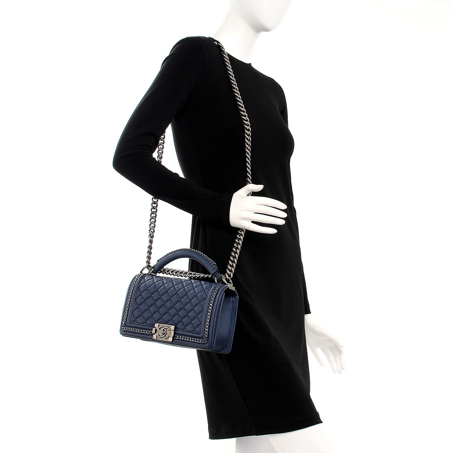 Chanel Calfskin Quilted Medium Top Handle Boy Flap Blue 2 of 7