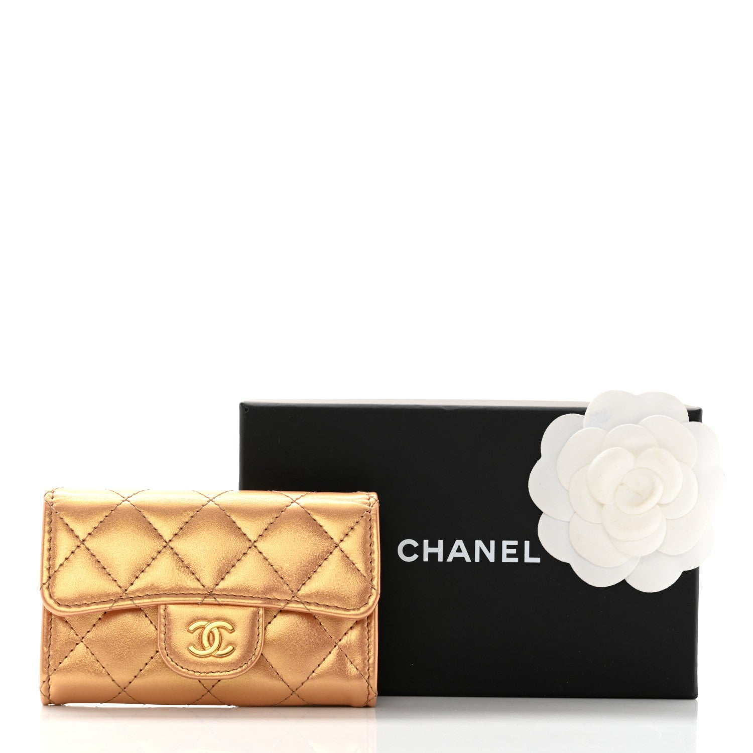 Chanel Metallic Lambskin Quilted Flap Card Holder Wallet Golden 9 of 9