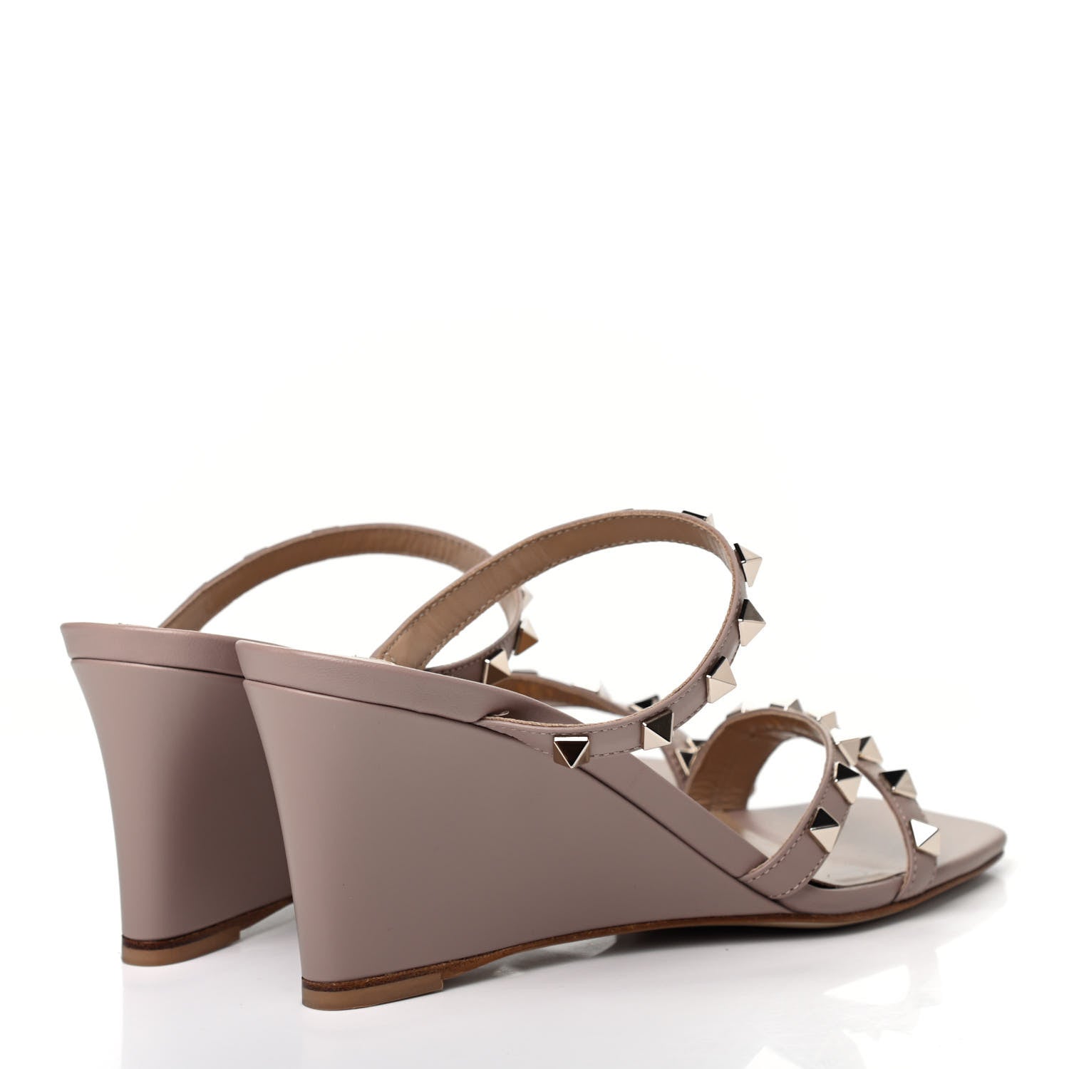 Valentino Garavani Calfskin Rockstud Wedge Slide Sandals 37 Poudre 3 of 4