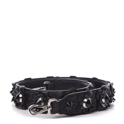 Fendi Vitello Dolce Nappa Patent Flowerland Studded Strap You Black 1 of 6