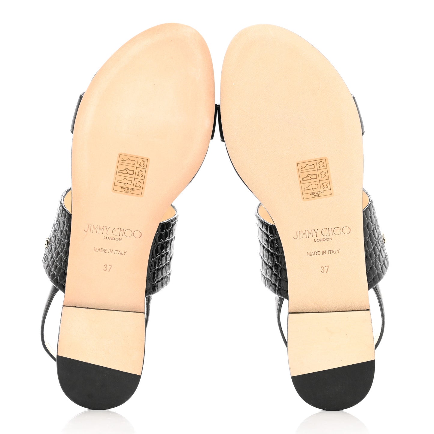 Nappa Crocodile Embossed Seia Flat Sandals 37 Black