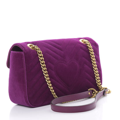 Gucci Velvet Matelasse Small GG Marmont Shoulder Bag Fuchsia Violet Cyclamen 3 of 13