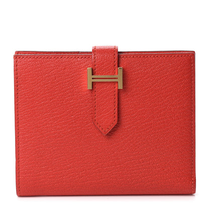 Hermes Chevre Mysore Bearn Compact Wallet Rouge Tomate 1 of 7