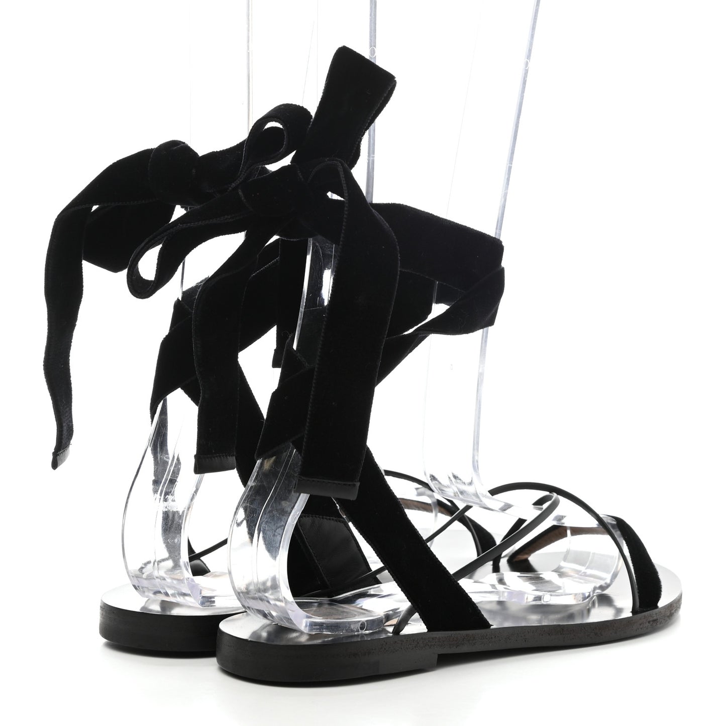 Velvet Lace Up Flat Sandals 36.5 Black