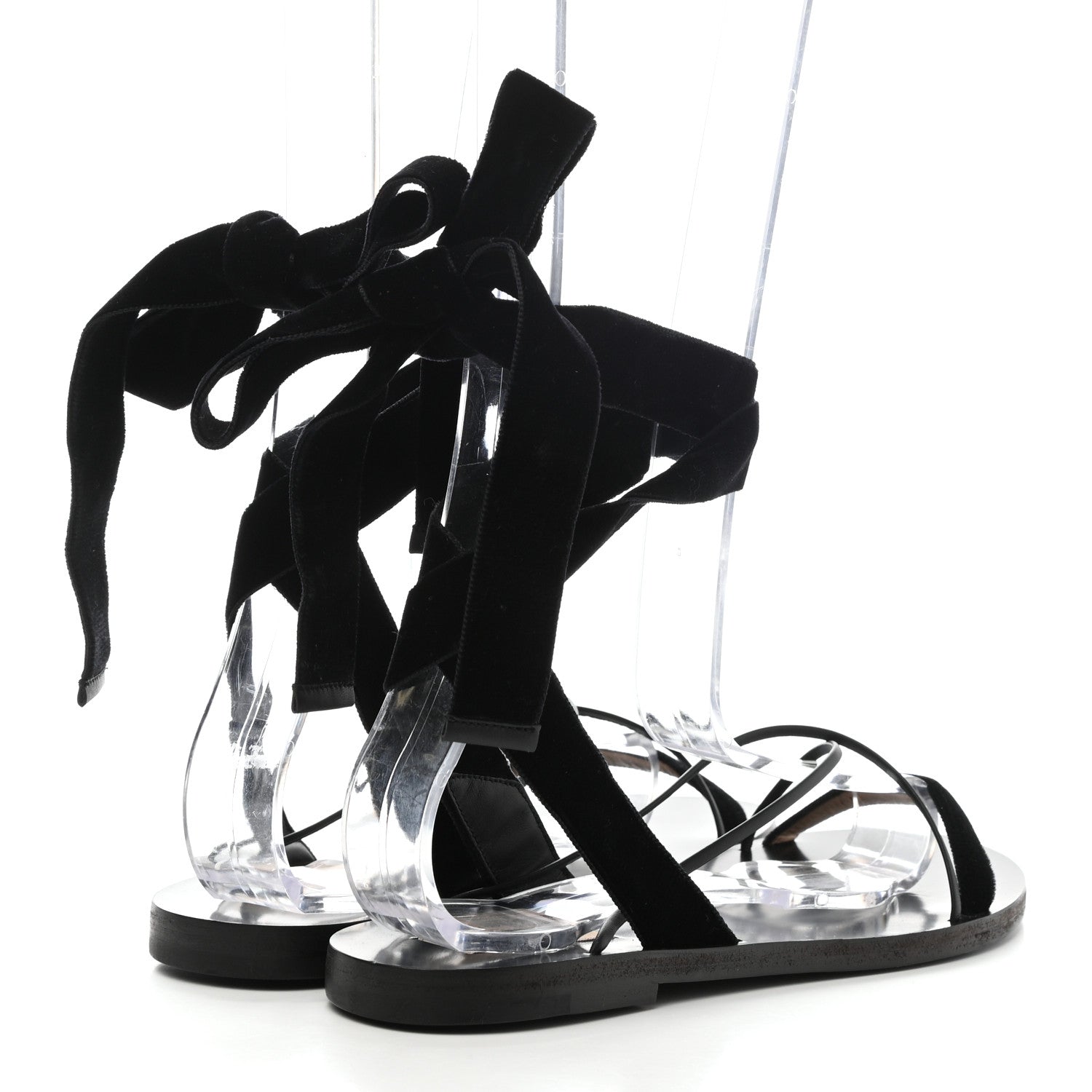 Valentino Garavani Velvet Lace Up Flat Sandals 36.5 Black 4 of 8
