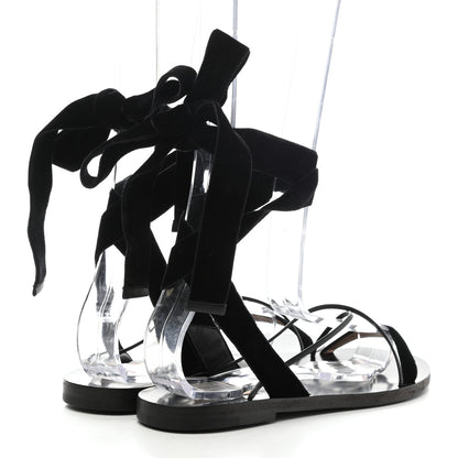Valentino Garavani Velvet Lace Up Flat Sandals 36.5 Black 4 of 8