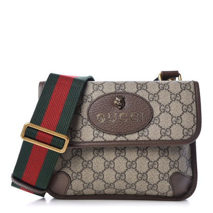 Gucci GG Supreme Monogram Web Small Neo Vintage Double Flap Messenger Bag Beige New Acero 1 of 12